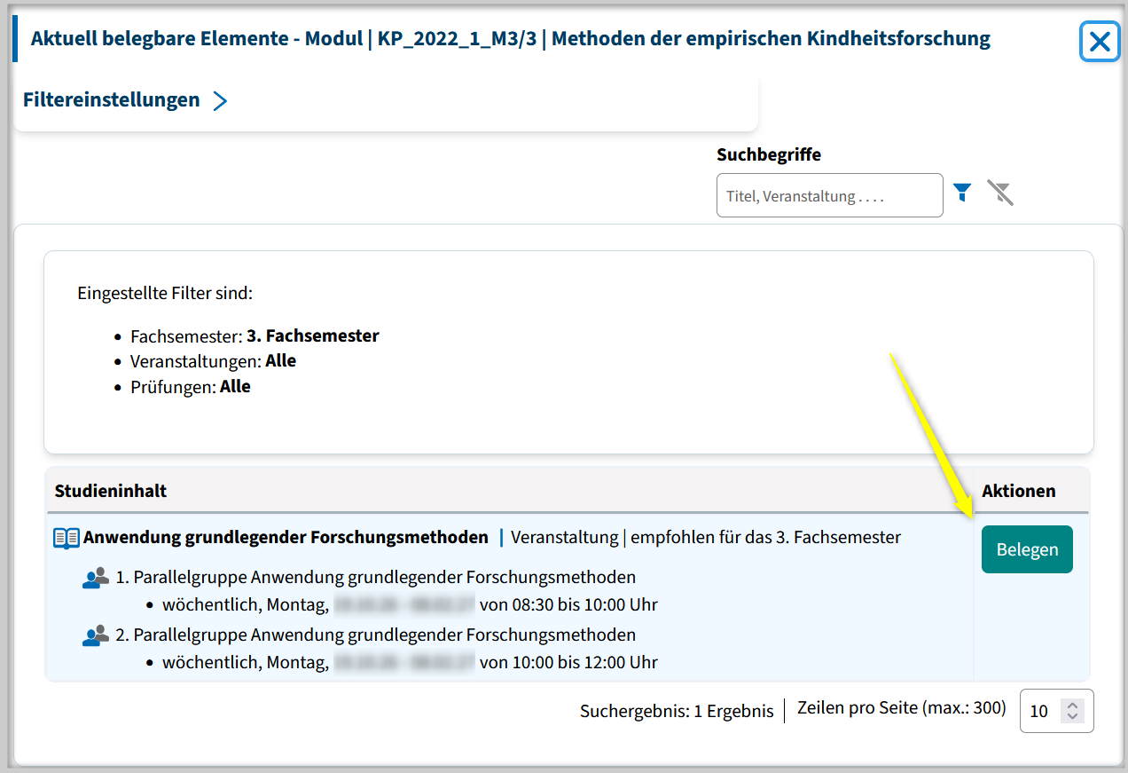 Abbildung 1: Belegung einer Veranstaltung Abbildung 1: Belegung einer Veranstaltung