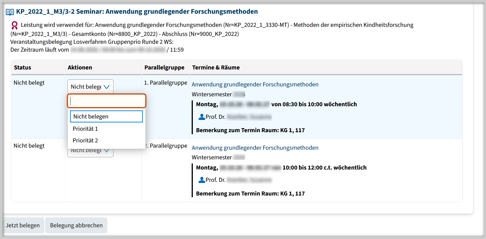 Abbildung 2: Priotitäten wählen Abbildung 2: Priotitäten wählen